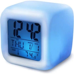 7 Renk Değiştiren Alarmlı Dijital Küp Masa Saati Işıklı LED Saat