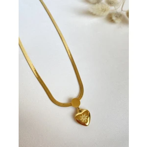 Çelik Altın Kaplama Kalpli Italyan Zincir Kolye