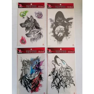 Büyük Boy 4 Adet Birden Yapıştırma Geçici Dövme Model 14