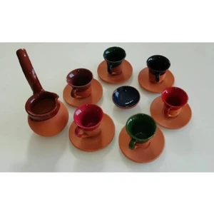 Cezveli Renkli Toprak Fincan Takımı