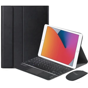 iPad 8.nesil 10.2 2020 Bluetooth Touchpad Klavye + Bluetooth Mouse + Standlı Kılıf - Bkk7