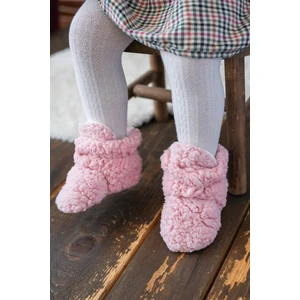 First Step Pembe Peluş Kaydırmaz Tabanlı Pamuk Astarlı Çıtçıtlı Panduf