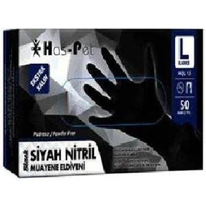 Has-Pet Siyah Nitril Ekstra Kalın Pudrasız L Beden Eldiven 50'li
