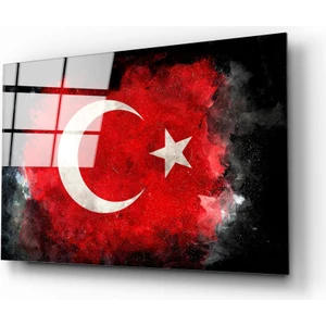 Aras Glass Art Türk Bayrağı Siyah Fon Cam Tablo