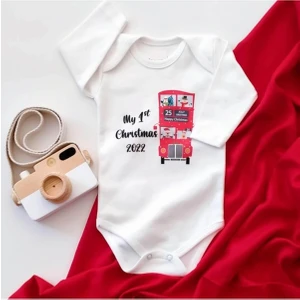 Christmas Red Bus Ilk Yılbaşım Uzun Kol Organik Baskı Bebek Body