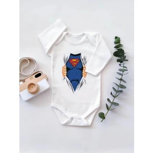 Superman Kostüm Uzun Kol Organik Baskı Bebek Body