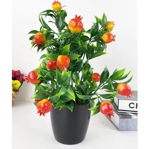 Yapay Çiçek Nar Ağacı Siyah Saksıda Nar 30 cm