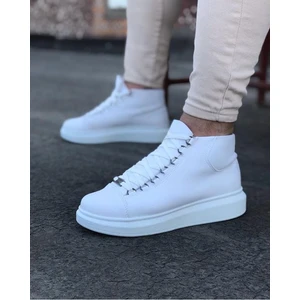 032 Beyaz Bağcıklı Sneakers Yarım Bilek Bot