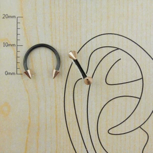 Yarım Halka Siyah Gövde Rose Spayk Çelik Kıkırdak Yan Dudak Smiley Piercing 10MM