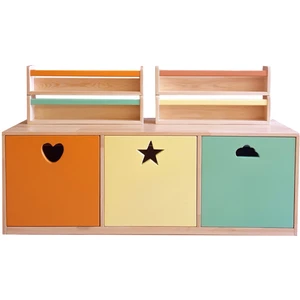 Wood & Joy Doğal Ahşap Çok Amaçlı Oyuncak Dolabı Kitaplık Oyuncak Saklama Dolabı