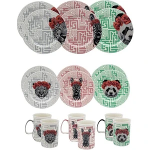 Gordion M06117 18 Parça Yemek Takımı Kaplan-Panda-Zebra