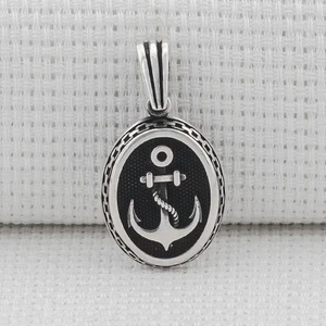 Oval Çapa Motifli 925 Ayar Gümüş Erkek Kolye Ucu