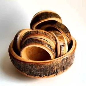 İskilip Oymacılık Ahşap Çerezlik - Kabuklu Doğal Ahşap Çerez Takımı- Wooden Cookie Set