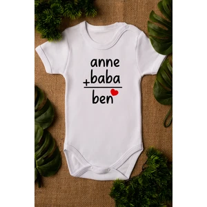 Beyaz Bebek Anne Baba Ben Baskılı Çıtçıtlı Body 5000