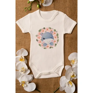 Kız Ekru Bebek Hipopotam Organik Baskılı Çıtçıtlı Body 5024