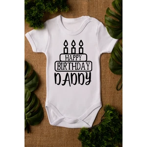 Bebek Happy Birthday Daddy Yazılı Beyaz Çıtçıtlı Body 5031