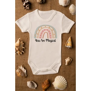 Rainbow You Are Magical Organik Baskılı Ekru Çıtçıtlı Body Zıbın 5062