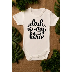 Bebek Dad Is My Hero Yazılı Ekru Çıtçıtlı Body 5030