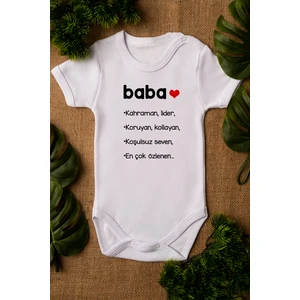 Baba Yazılı Organik Baskılı Bebek Body Pamuklu Beyaz Body Zıbın 5118