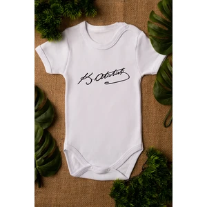 Atatürk Imzalı Organik Baskılı Bebek Body Pamuklu Beyaz Çıtçıtlı Body Zıbın 5110