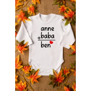 Bebek Anne Baba Yazılı Organik Baskılı Uzun Kollu Beyaz Çıtçıtlı Body / Zıbın 8002