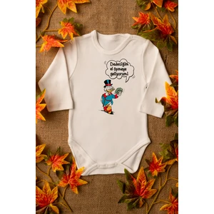 Daffy Duck Dede Organik Baskılı Pamuklu Ekru Çıtçıtlı Body Zıbın 8070