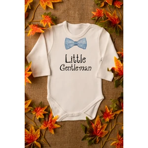 Erkek Bebek Little Gentleman Organik Baskılı Uzun Kollu Ekru Çıtçıtlı Body / Zıbın 8011