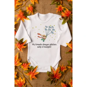 Küçük Prens Organik Baskılı Pamuklu Beyaz Çıtçıtlı Body Zıbın 8077