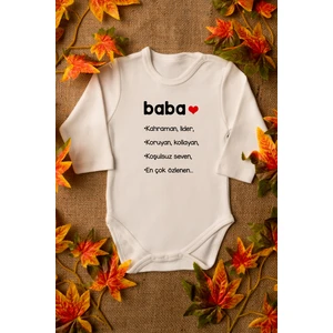 Baba Yazılı Organik Baskılı Bebek Body Pamuklu Ekru Body Zıbın 8118