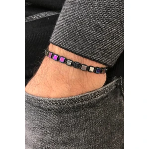Frnch Hematit Taşlı Küp Model Çok Renkli Ayarlanabilir Makrome Erkek Bileklik FRJ11306-1406-CK