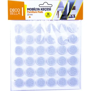 Beyaz Yapışkanlı Yuvarlak Mobilya Keçesi 22 mm 36 Adet