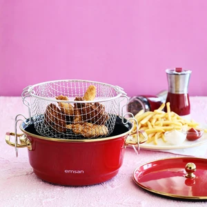 Troy Emaye Kızartma Tenceresi Kırmızı 24 cm