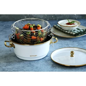 Troy Emaye Kızartma Tenceresi Beyaz 24 cm