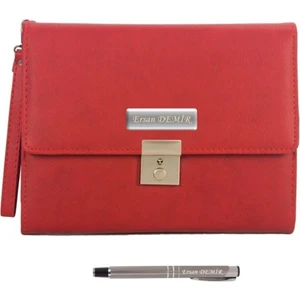 Hediye Rengi 2024 Organizerli Anahtarlı Kitlenebilir Çantalı Ajanda + Kalem Seti Kırmızı