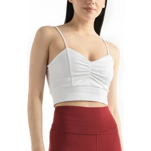 The Step Sports Beyaz Kadın Askılı Astarlı Pamuklu Fitilli Örme Crop Büstiyer Bluz