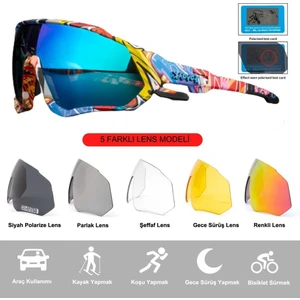 Kapvoe Hurricane Değişebilir 5 Lens Mtb Polarize Bisiklet Spor Dağ Kayak Gözlüğü