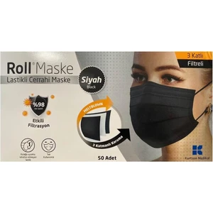 Maske 3 Katlı Lastikli Siyah Cerrahi Maske