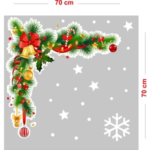 Yılbaşı Çam Ağacı Dalı ve Kar Taneleri Vitrin Sticker Yapıştırma