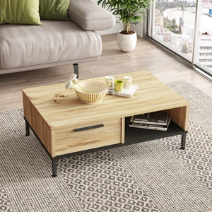 Robin Home Diego Orta Sehpa Metal Ayaklı Çekmeceli (Keçe-Siyah)