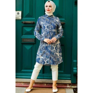 Neva Style  Neva Style - Desenli Indigo Mavisi Tesettür Tunik 11524IM