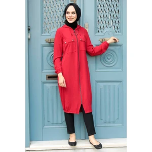 Neva Style - Kapşonlu Kırmızı Tesettür Kap 5030K