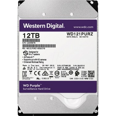 Wd Purple WD121PURZ 3,5 12TB 256MB, 7200 Rpm, 7/24 Fiyatı