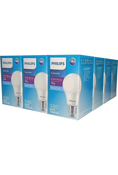 Philips Ess Led Bulb 8-60W E27 Duy 806 Lümen Beyaz Işık 12'li Ekopaket