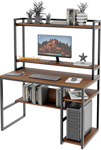 Yasmak Raflı Bilgisayar ve Ofis Masası - Ceviz