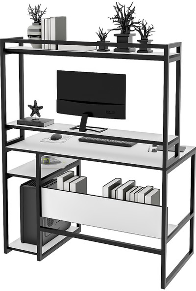 Yasmak Raflı Bilgisayar ve Ofis Masası - Beyaz