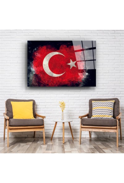 Aras Glass Art Türk Bayrağı Siyah Fon Cam Tablo