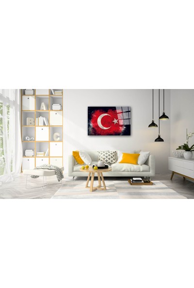 Aras Glass Art Türk Bayrağı Siyah Fon Cam Tablo