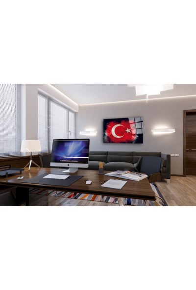 Aras Glass Art Türk Bayrağı Siyah Fon Cam Tablo