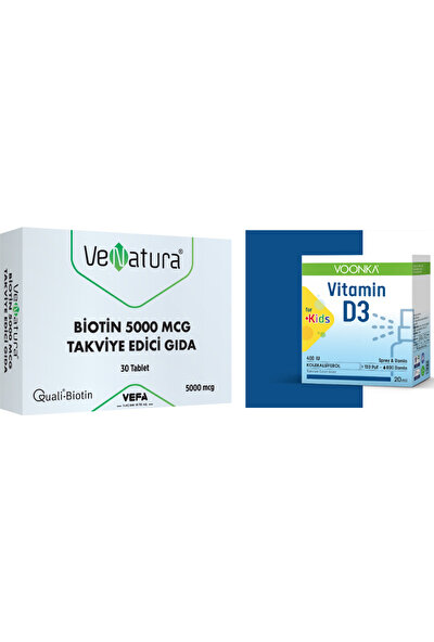 Vefa Biotin 5000 Mcg Takviye Edici Gıda 30 Tablet + Kids Vitamin D3 400 Iu 20 ml