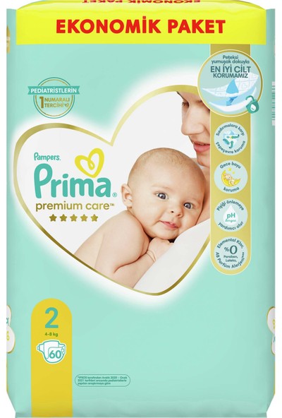 Prima Bebek Bezi Premium Care 2 Beden 60 Adet Ekonomik Paket